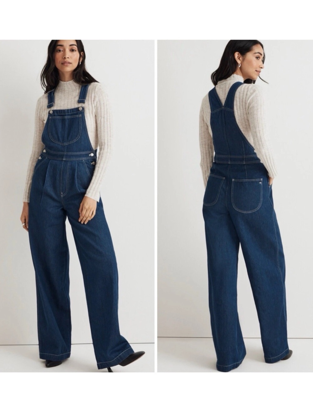 Madewell Superwide-Leg Overalls Women's Warham Wash Denim Pleated $158 Sz 8